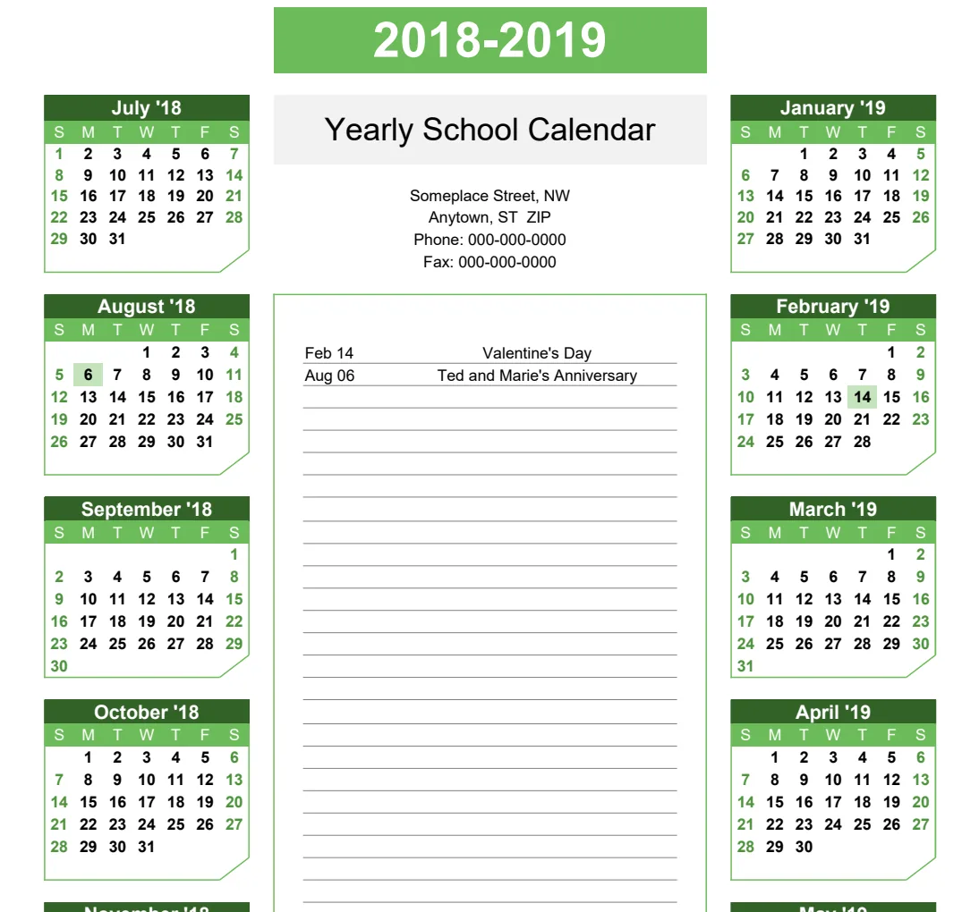 Yearly School Calendar – Chamfer Theme preview