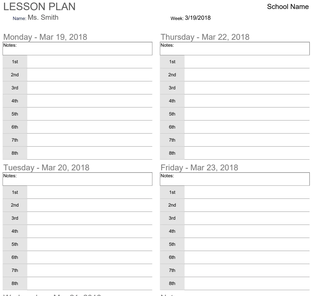 Weekly Lesson Plan preview