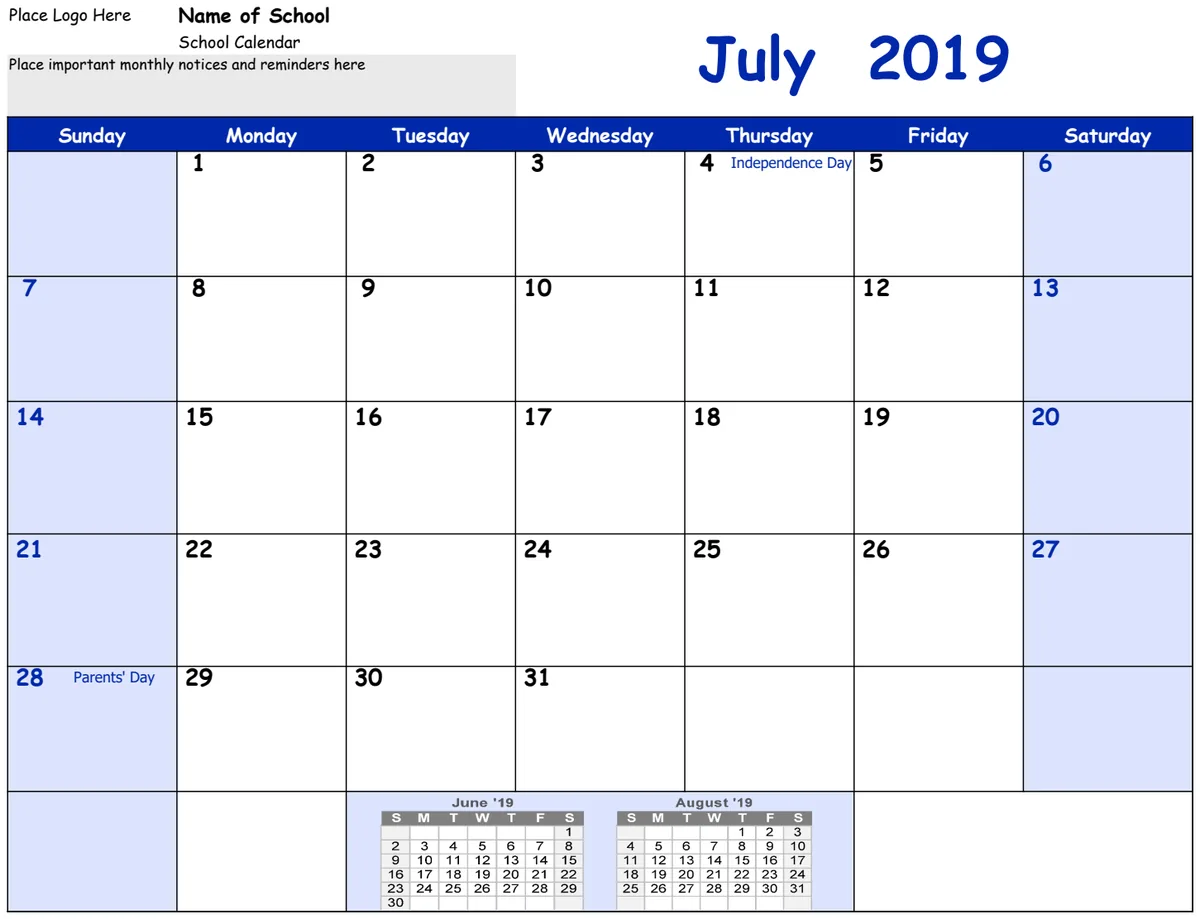 2019-2020 School Calendar preview