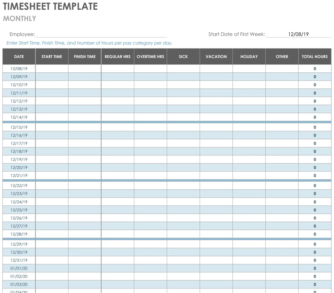 Monthly Timesheet Template preview