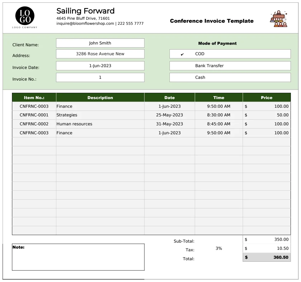Conference Invoice Template preview