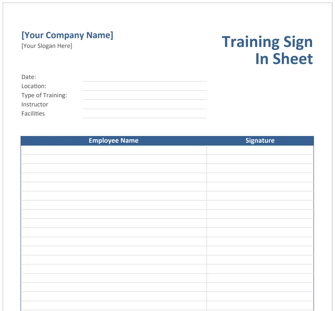 Training Sign In Sheet preview