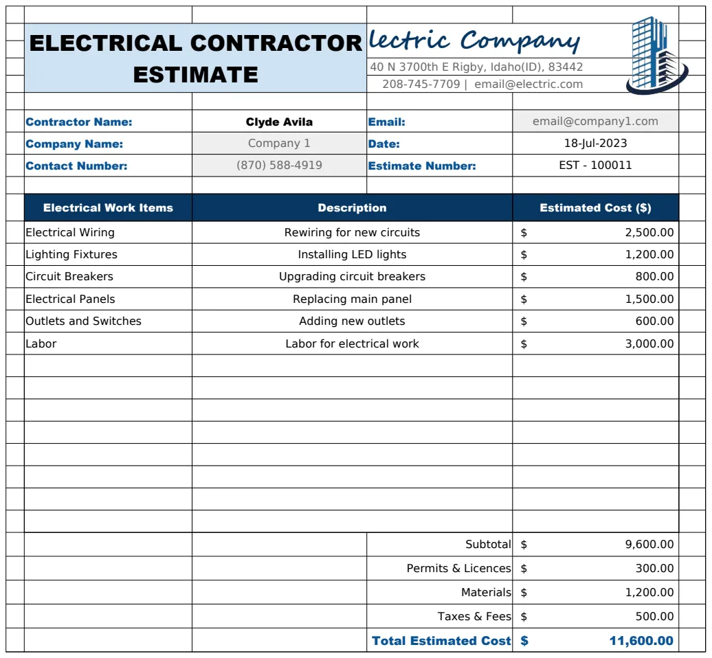 Electrical Contractor Estimate preview