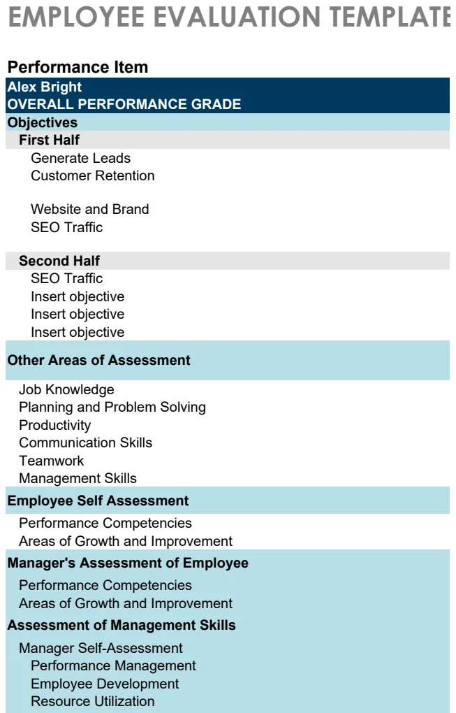 Employee Evaluation Form Template preview