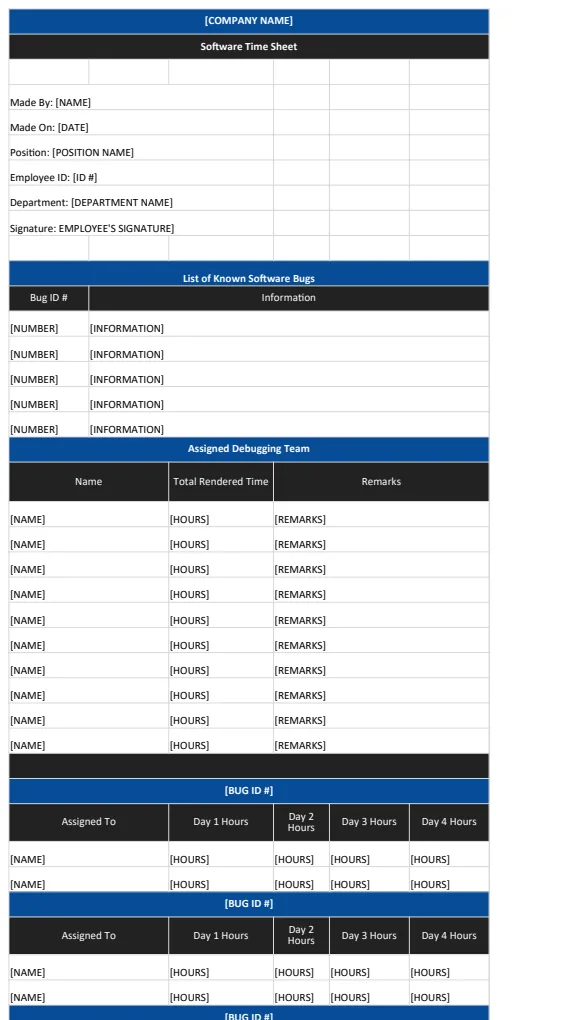 Free Blank Software Time Sheet Template US preview