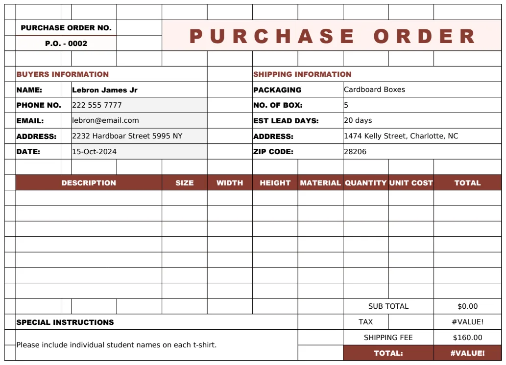 Purchase Order Letter Template preview