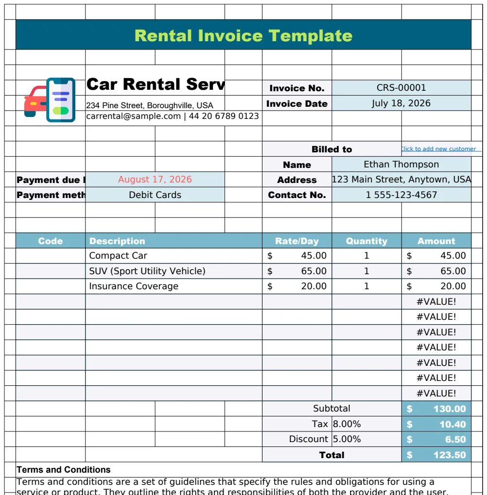 Rental Invoice Template preview