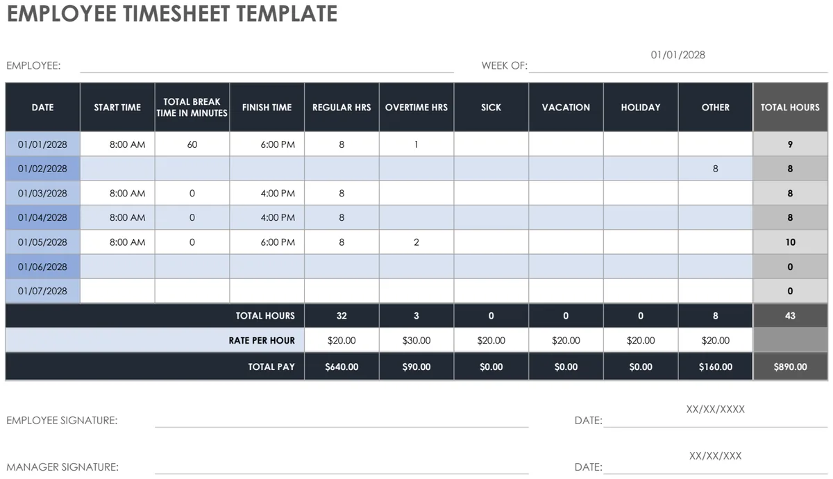Employee Timesheet preview