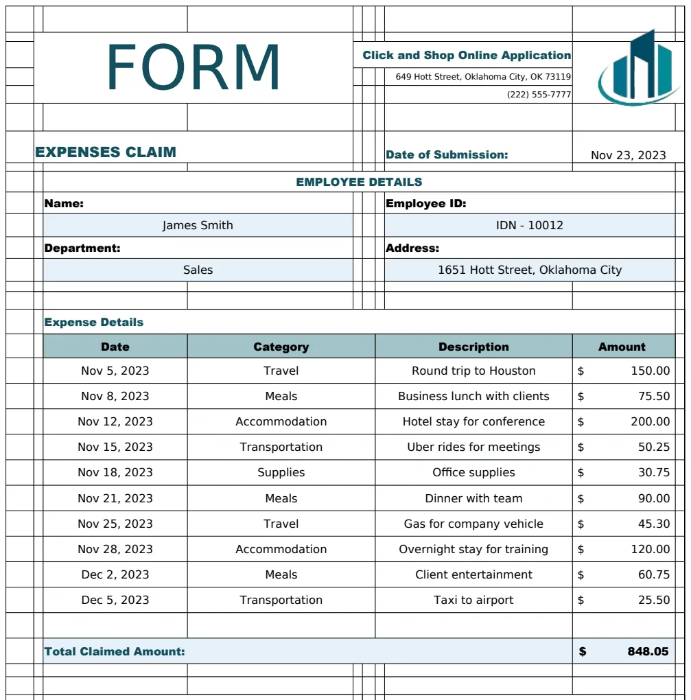 Expenses Claim Form Template preview
