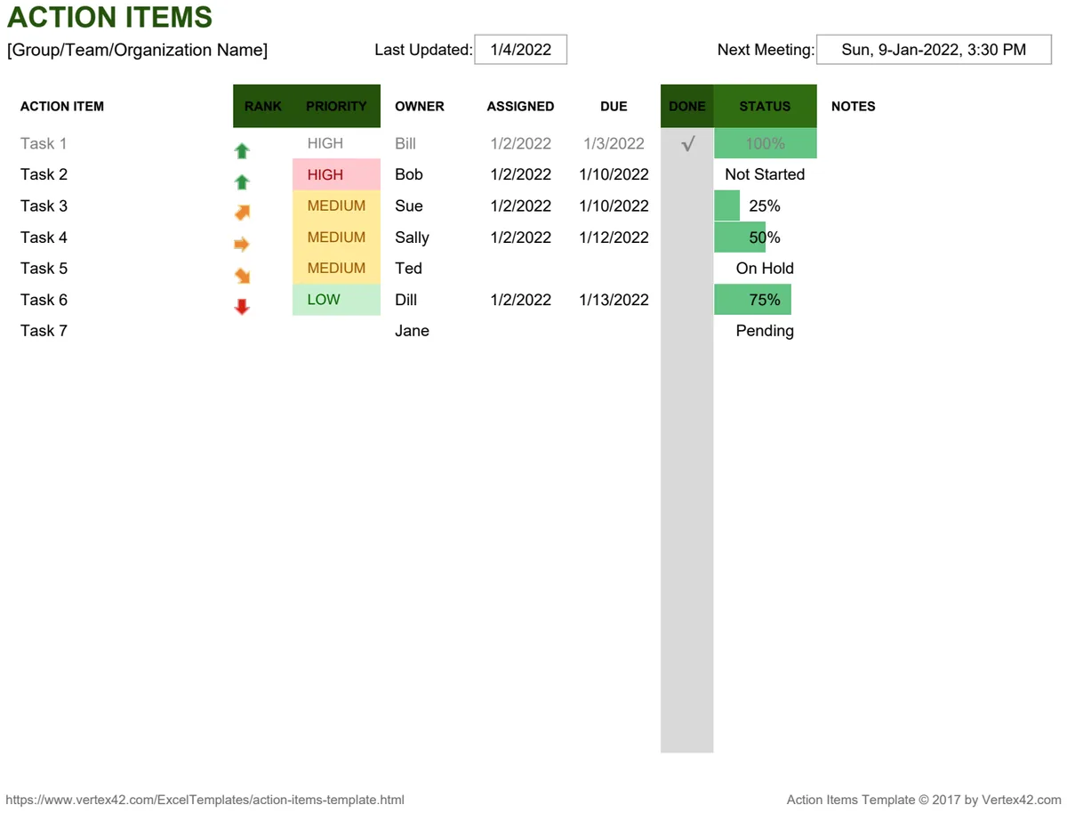 Action Item Template preview