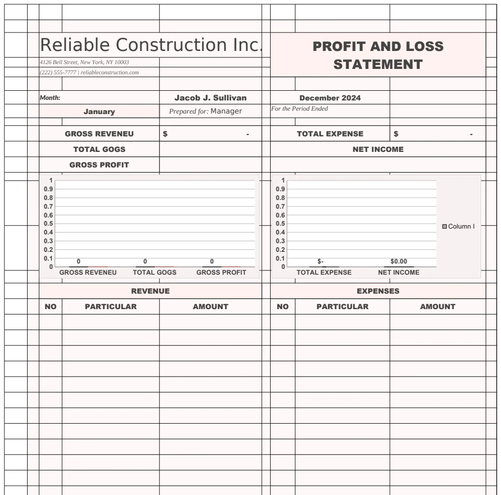 Profit and Loss Statement Report Template preview