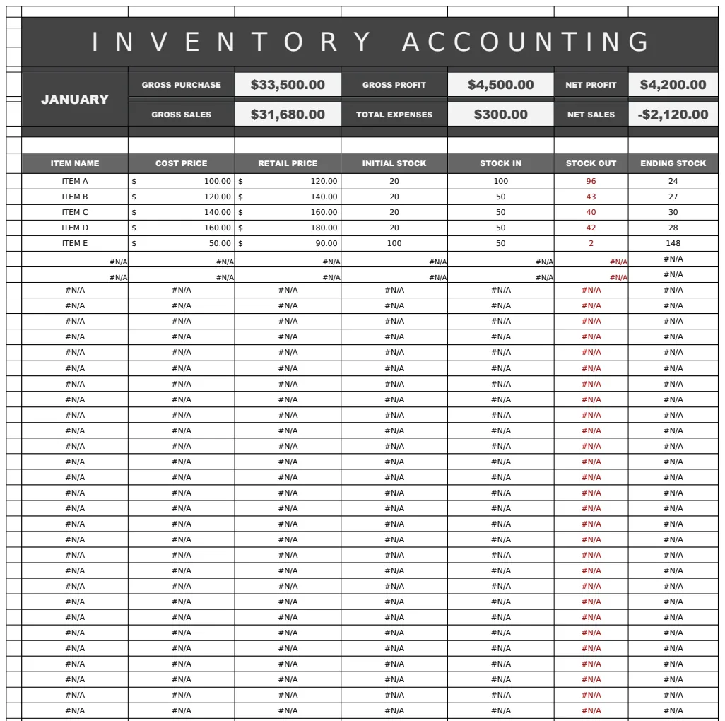Inventory Accounting Template preview