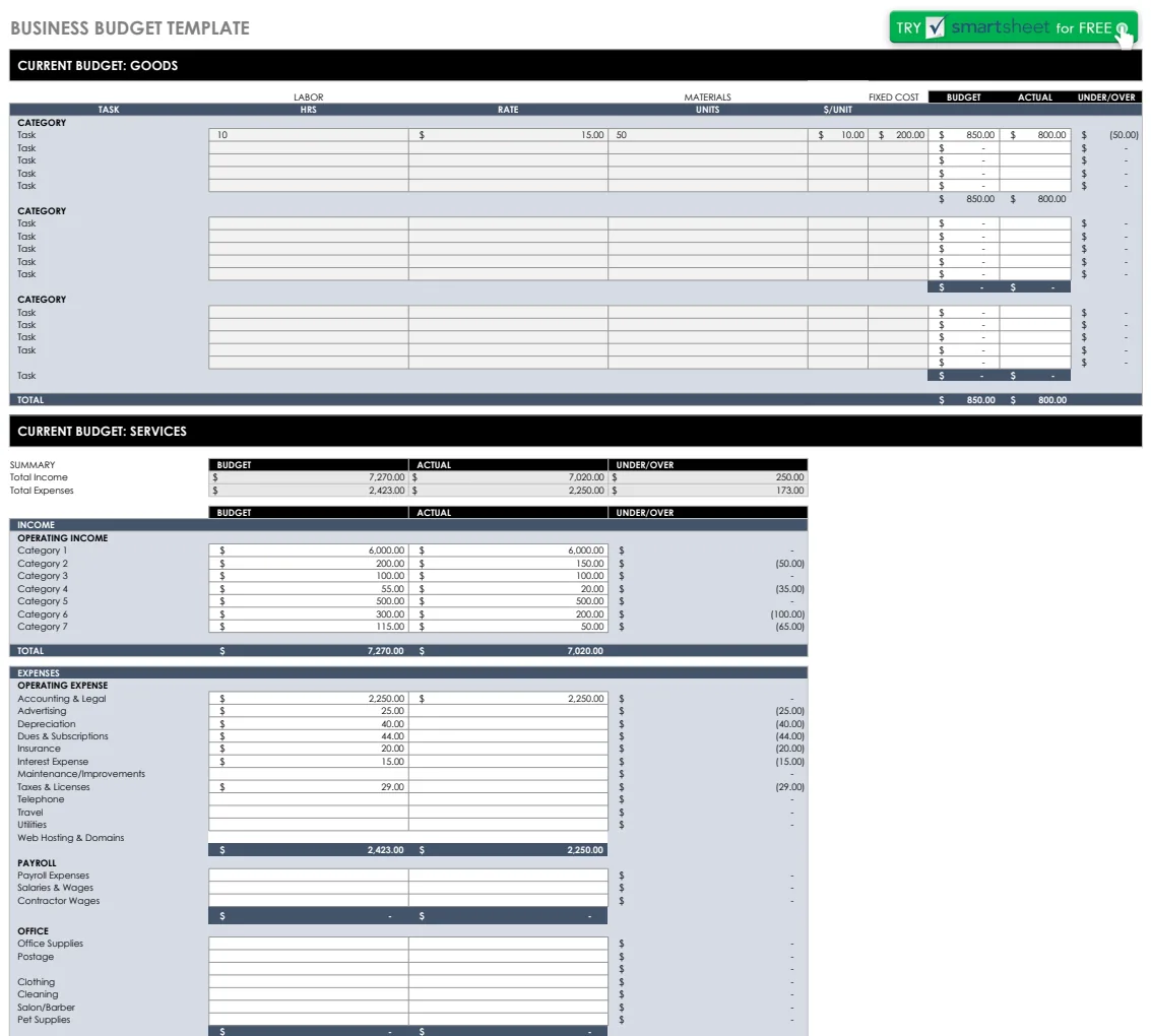IC Business Budget Template preview
