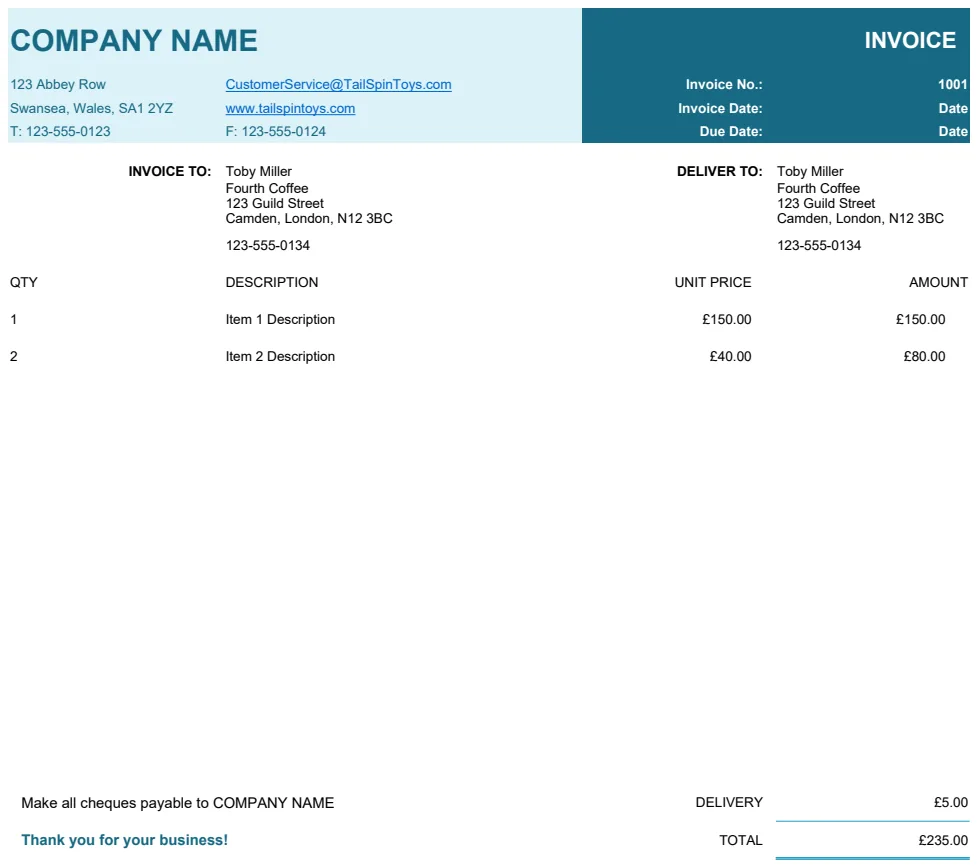 Basic Invoice with Unit Price preview