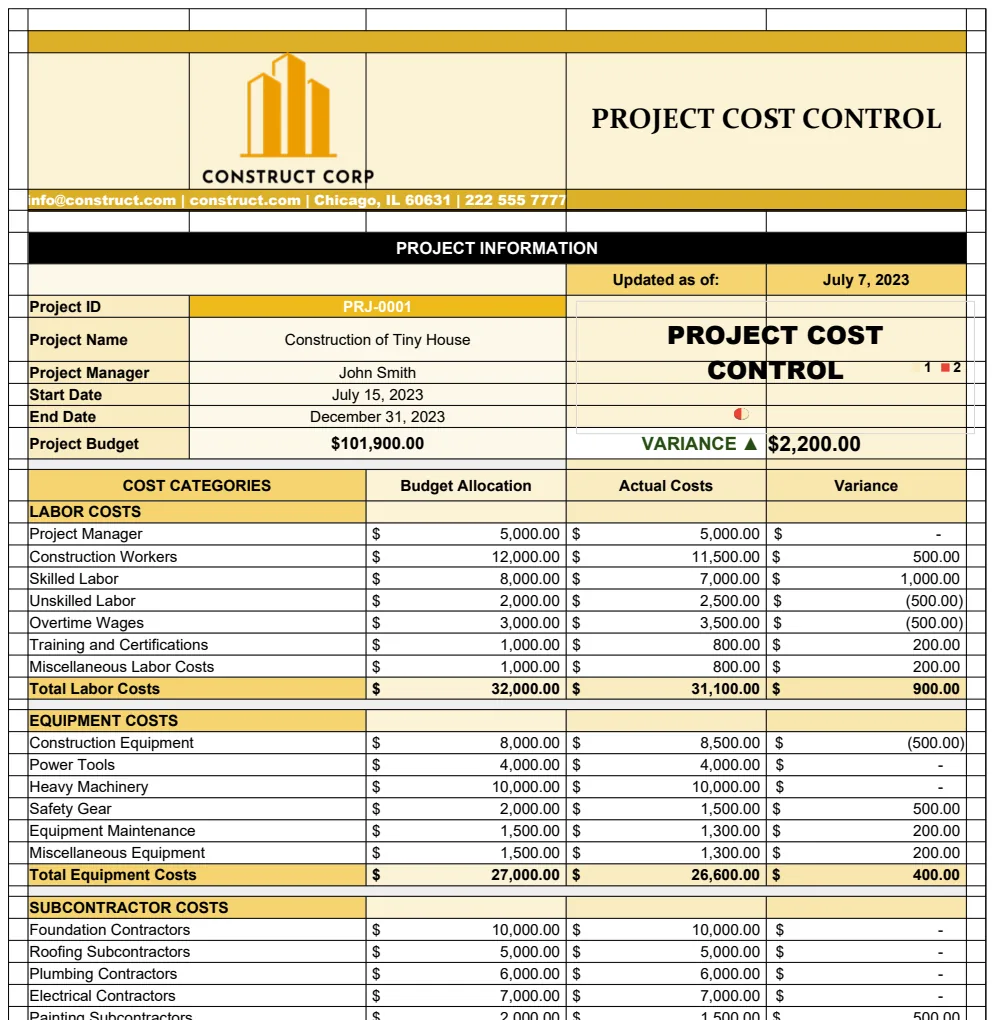 Project Cost Control Template preview