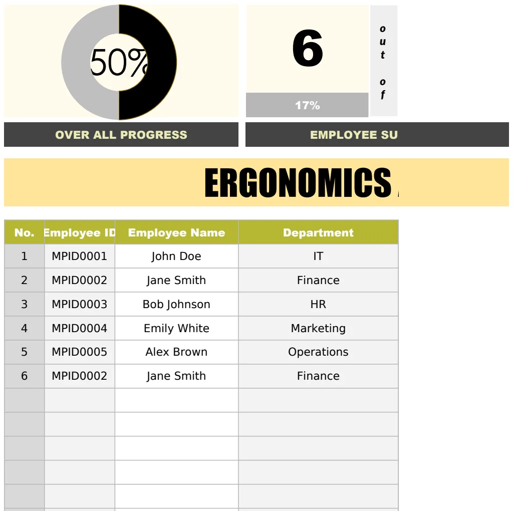 Ergonomics Assessment and Improvement Tracker HR Template preview