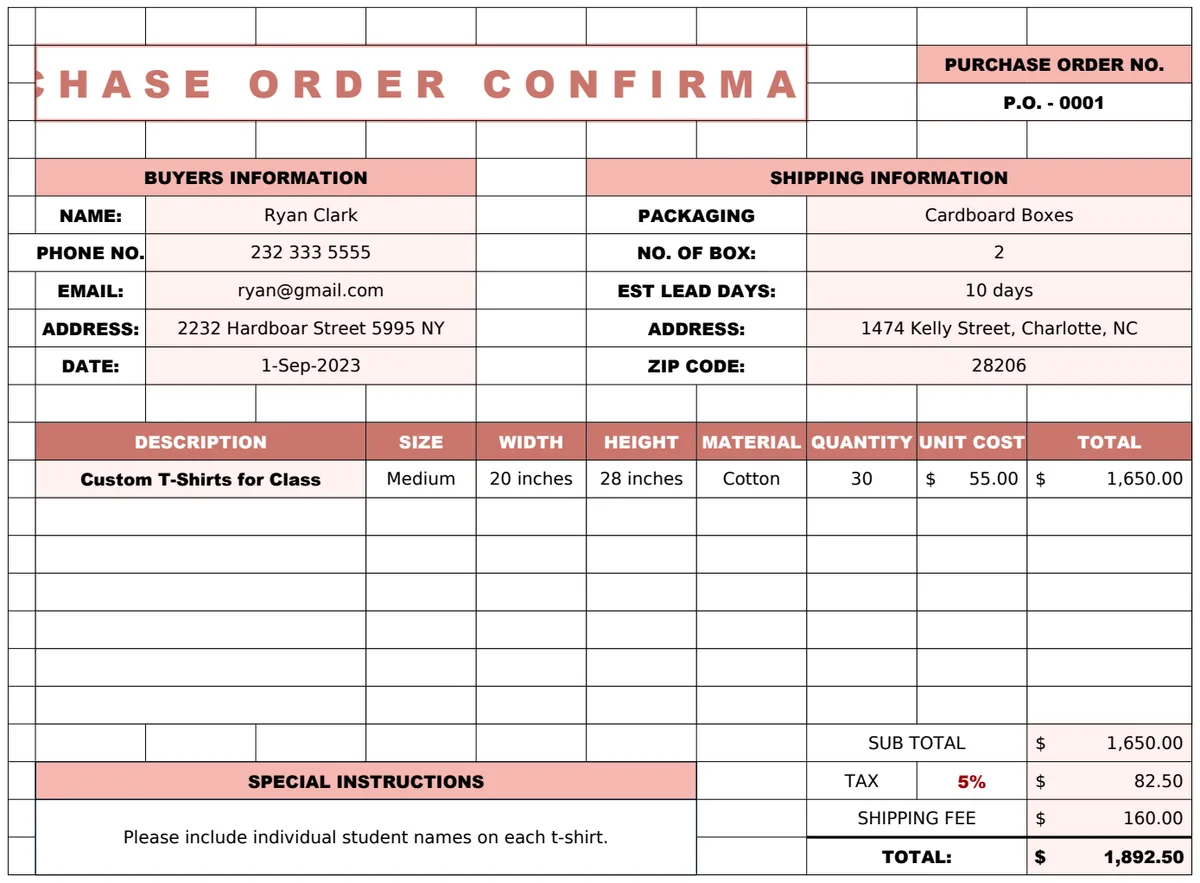 Purchase Order Confirmation Template preview