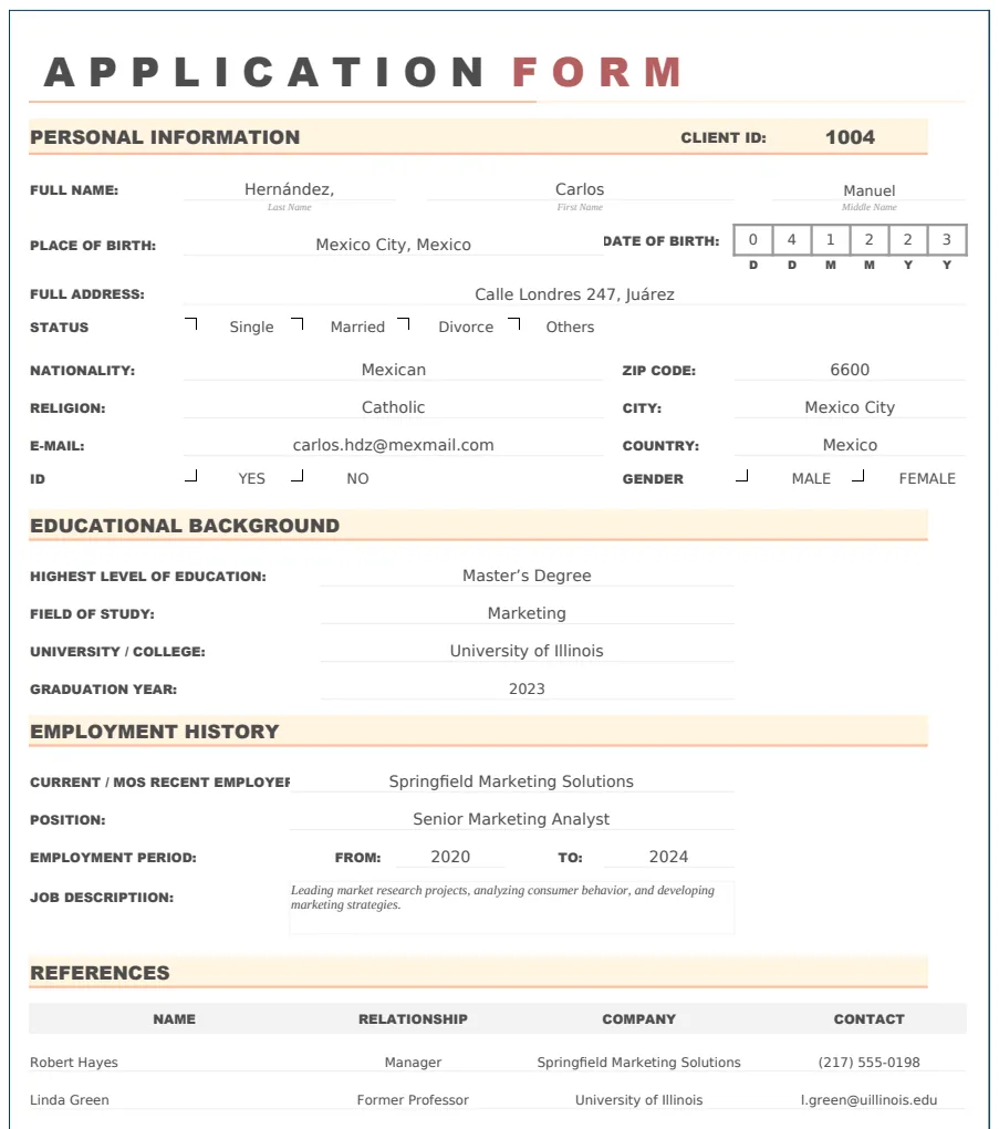 Application Form Template preview