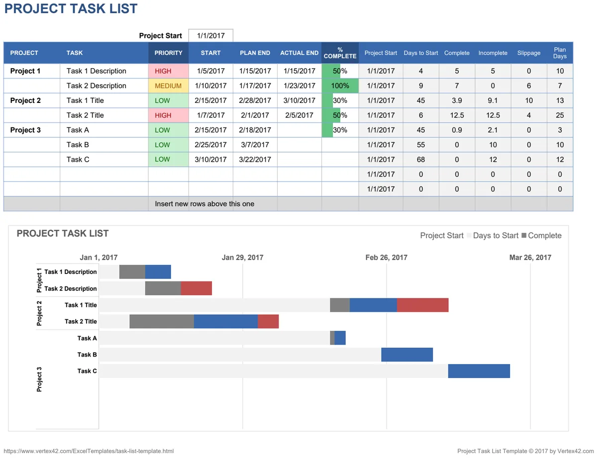 Project Task List with Gantt Chart preview