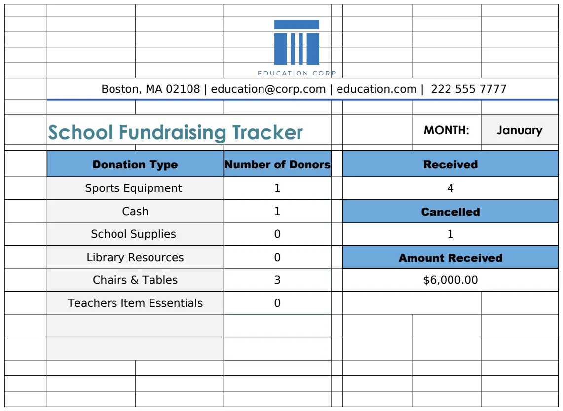 School Fundraising Tracker Template preview