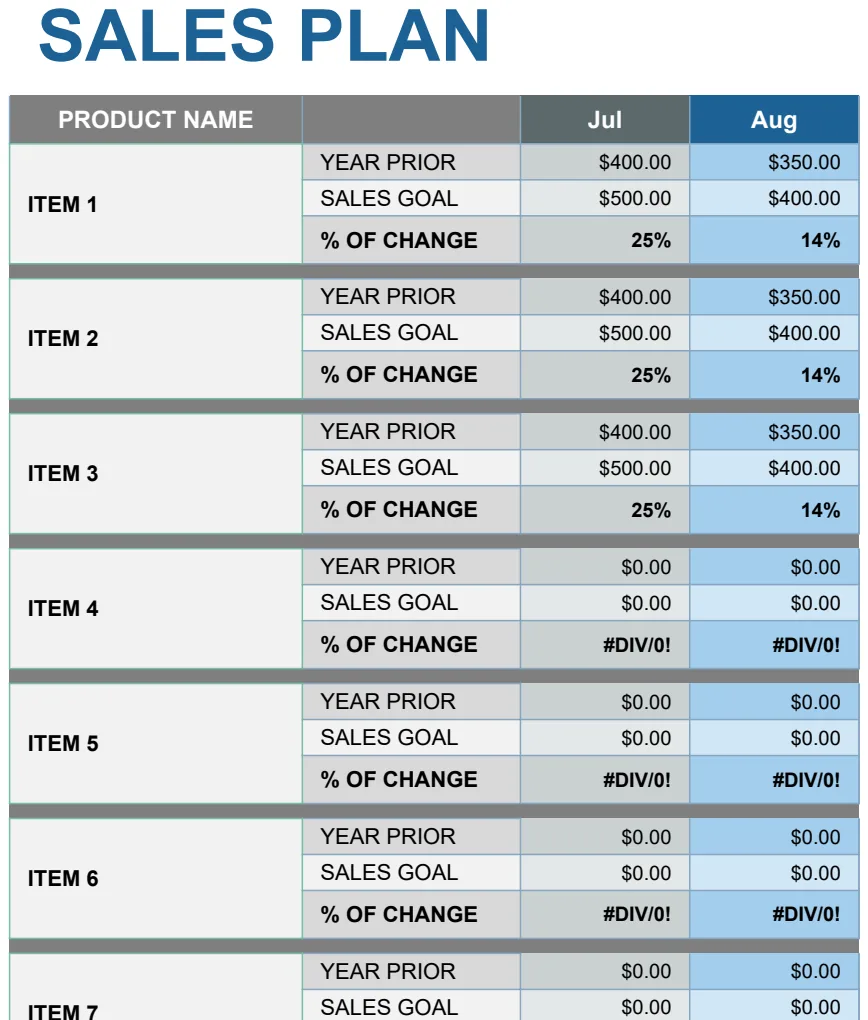 Sales Plan – Fiscal Year preview