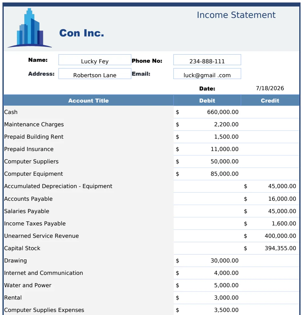 Income Statement Template preview