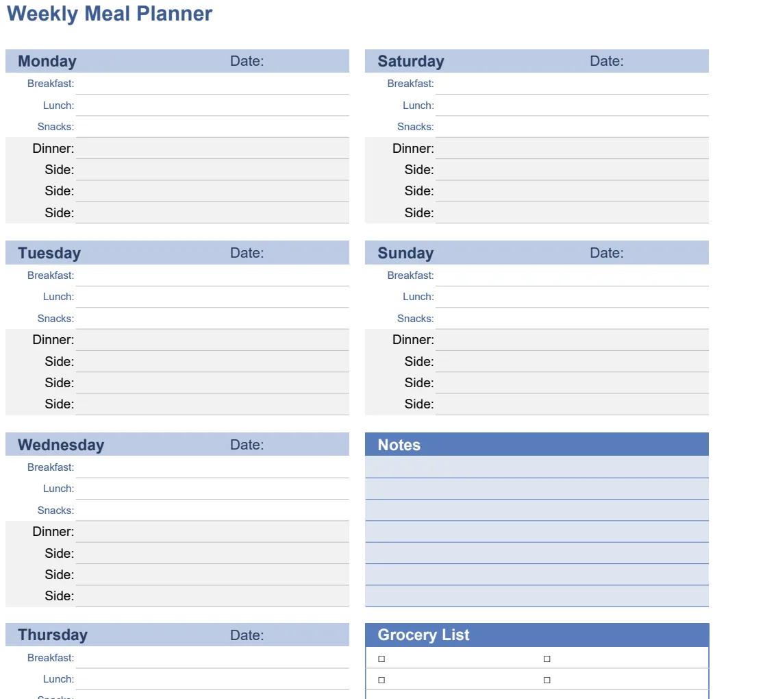Weekly Meal Planner Template preview