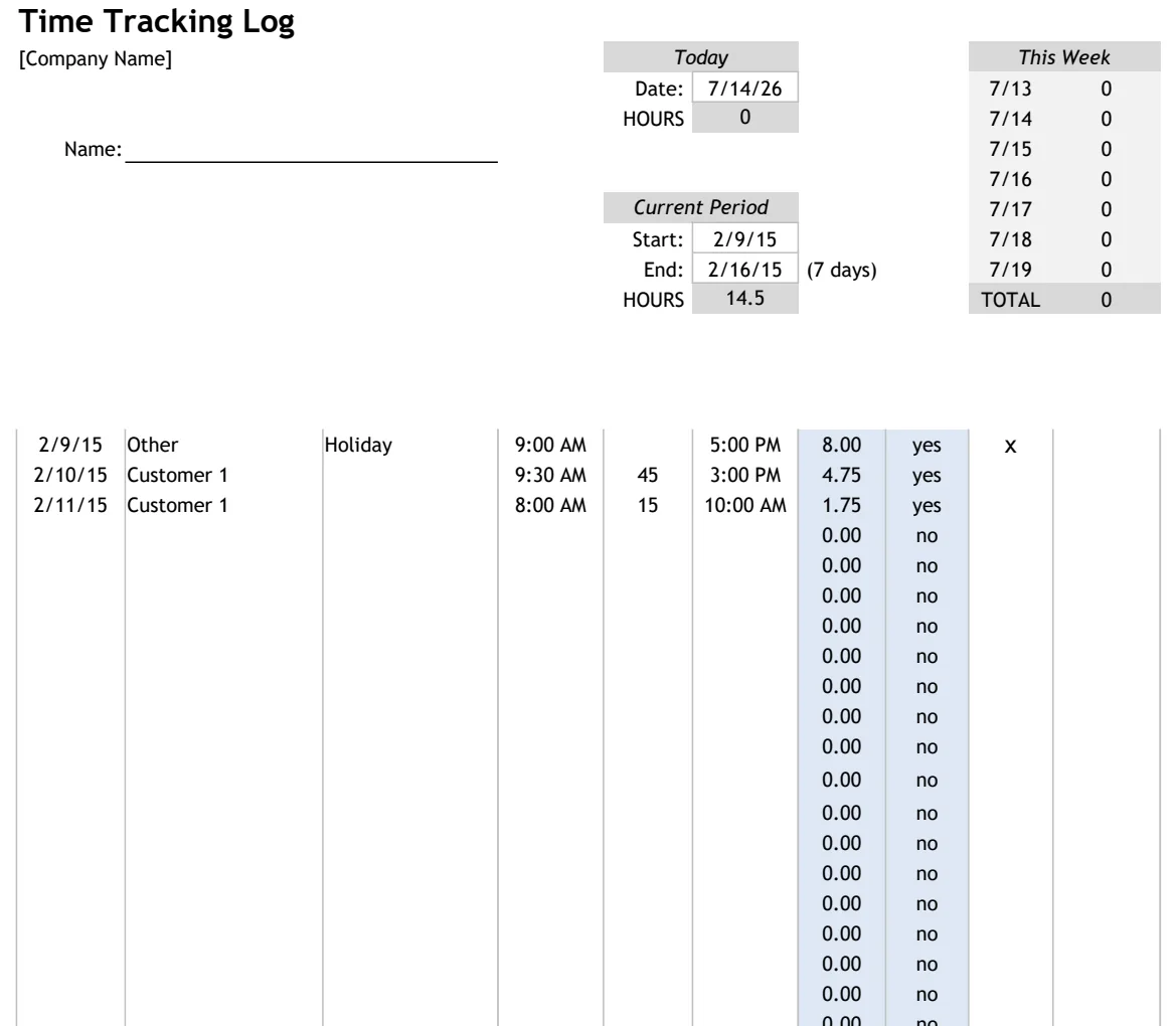 Time Tracking Template with Pivot Report preview