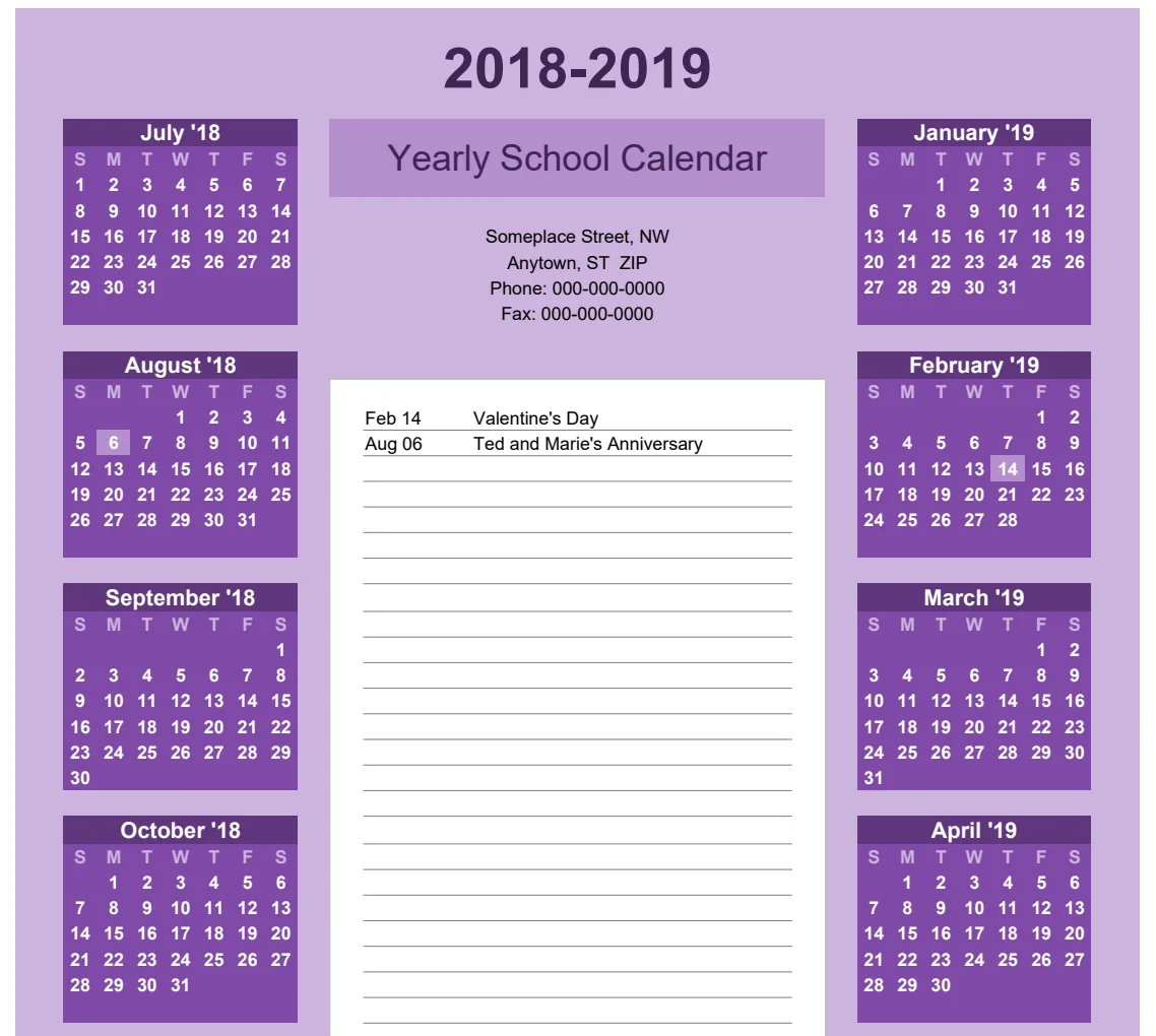 Yearly School Calendar Bold Theme preview