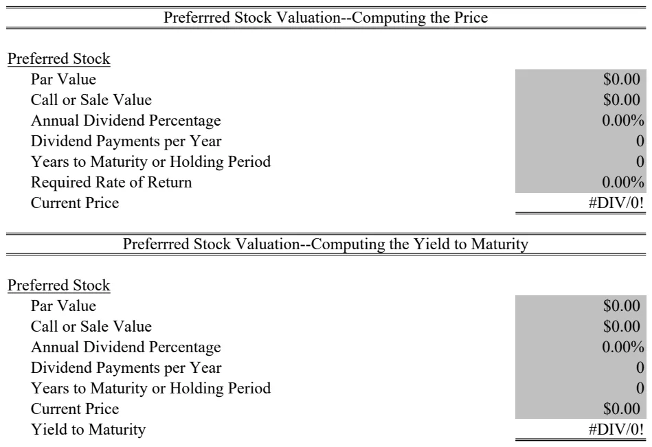 Preferred Stock Valuation Calculator preview
